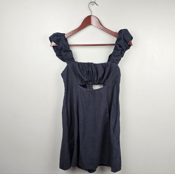 Free People Bom Bom Island Ruffle Mini Dress Cotton Linen Black Womens‎ Size SP - Picture 5 of 16